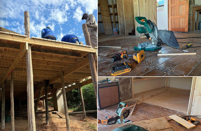 Construction work underway on the new lodge deck extension at the safari camp