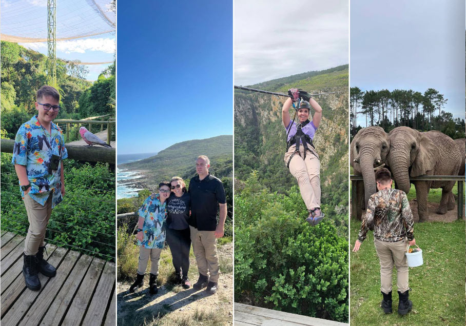 The Stuart family feeding elephants during their South African family safari vacation