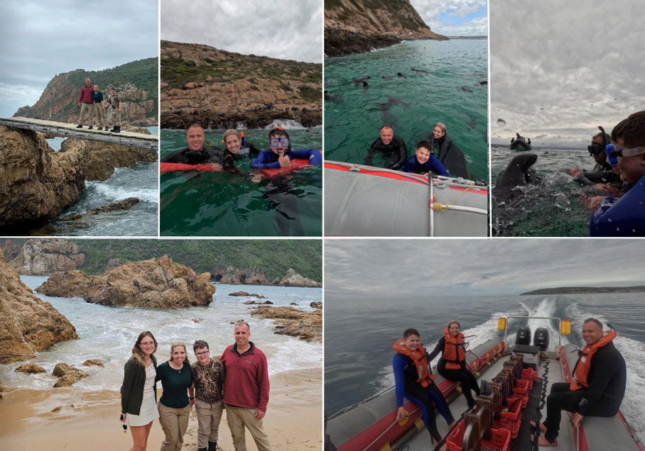 The Stuart family swimming with seals near Plettenberg Bay